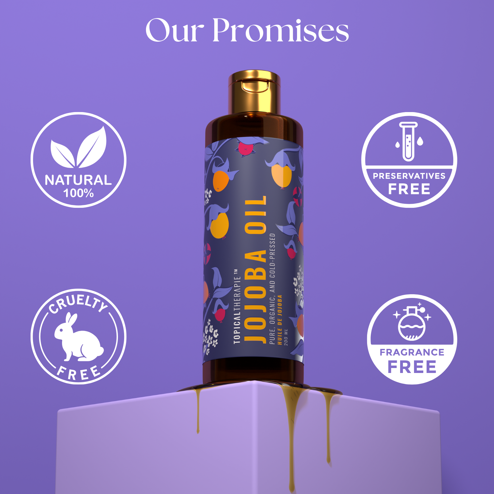 Premium Jojoba oil bottle from Topical Therapie, designed to nourish and hydrate, perfect for daily self-care