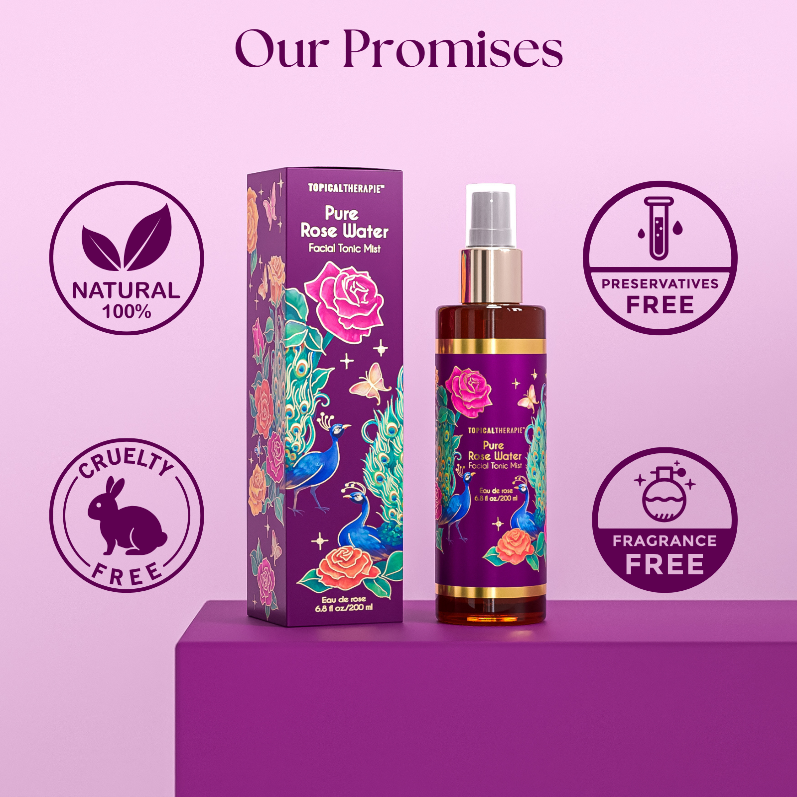 Rose water bottle, offering soothing and hydrating benefits for all skin types