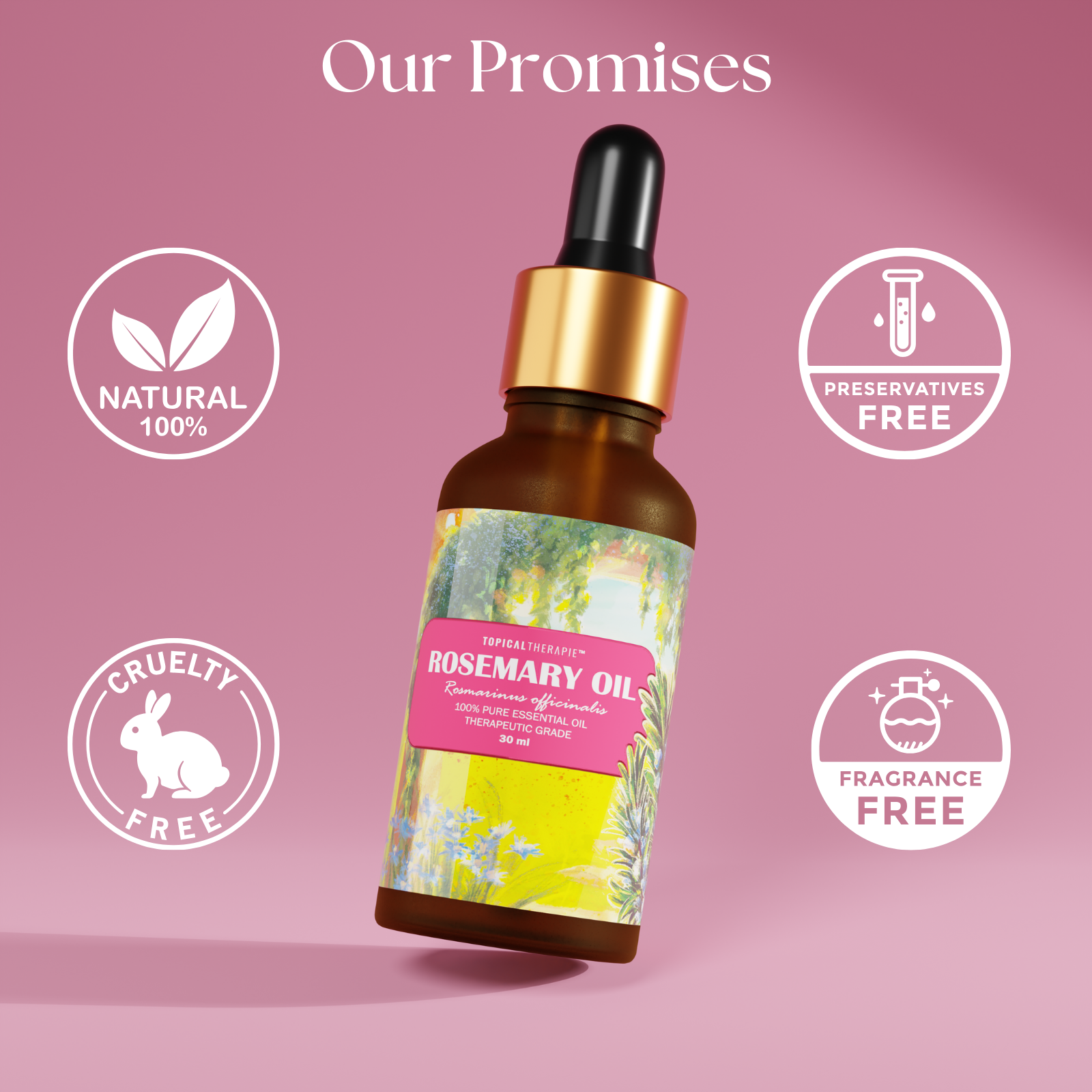 A bottle of liquor with the text Our Promises and Natural and Free displayed prominently on it