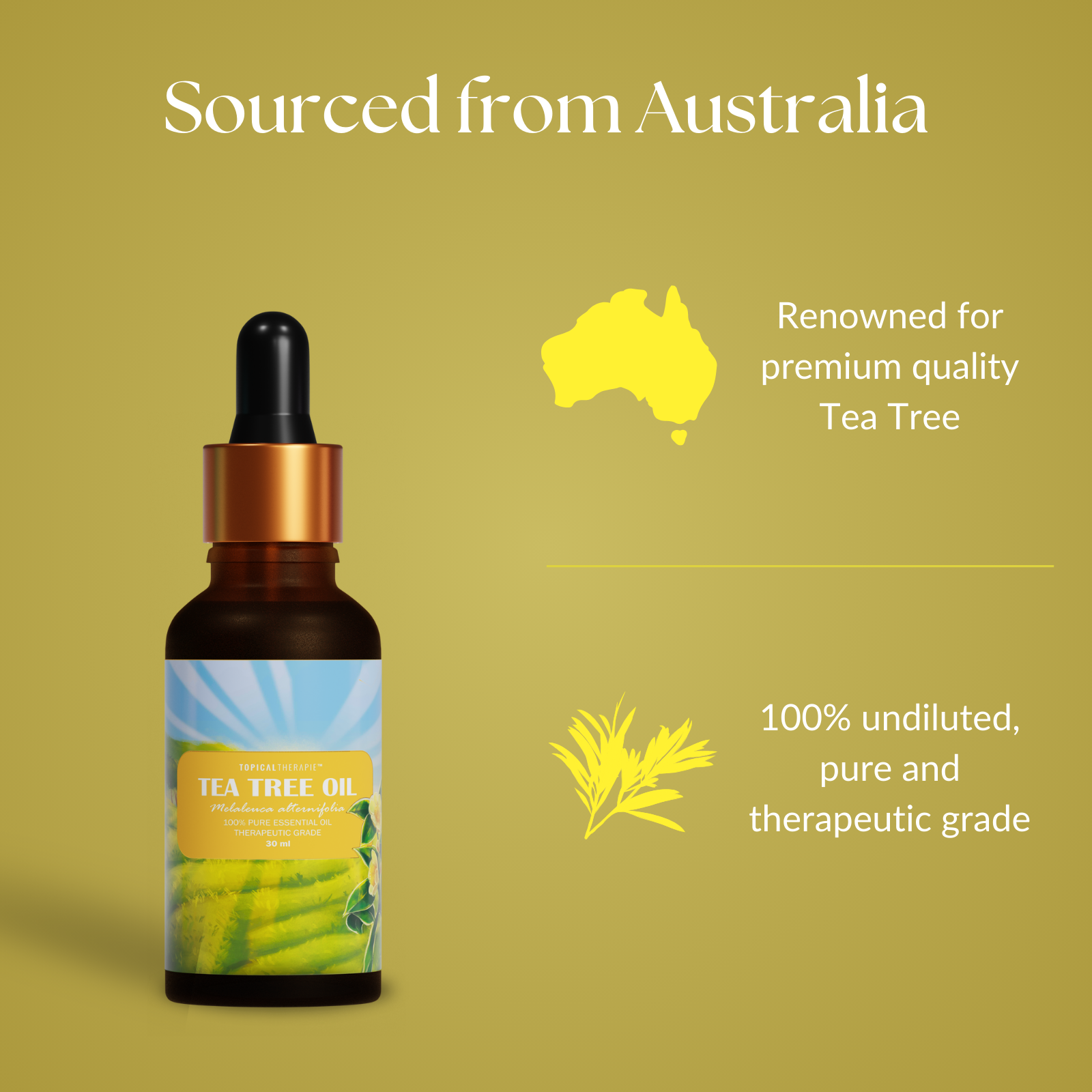 Bottle of Tea Tree essential oil, known for its purifying and skin-clearing properties