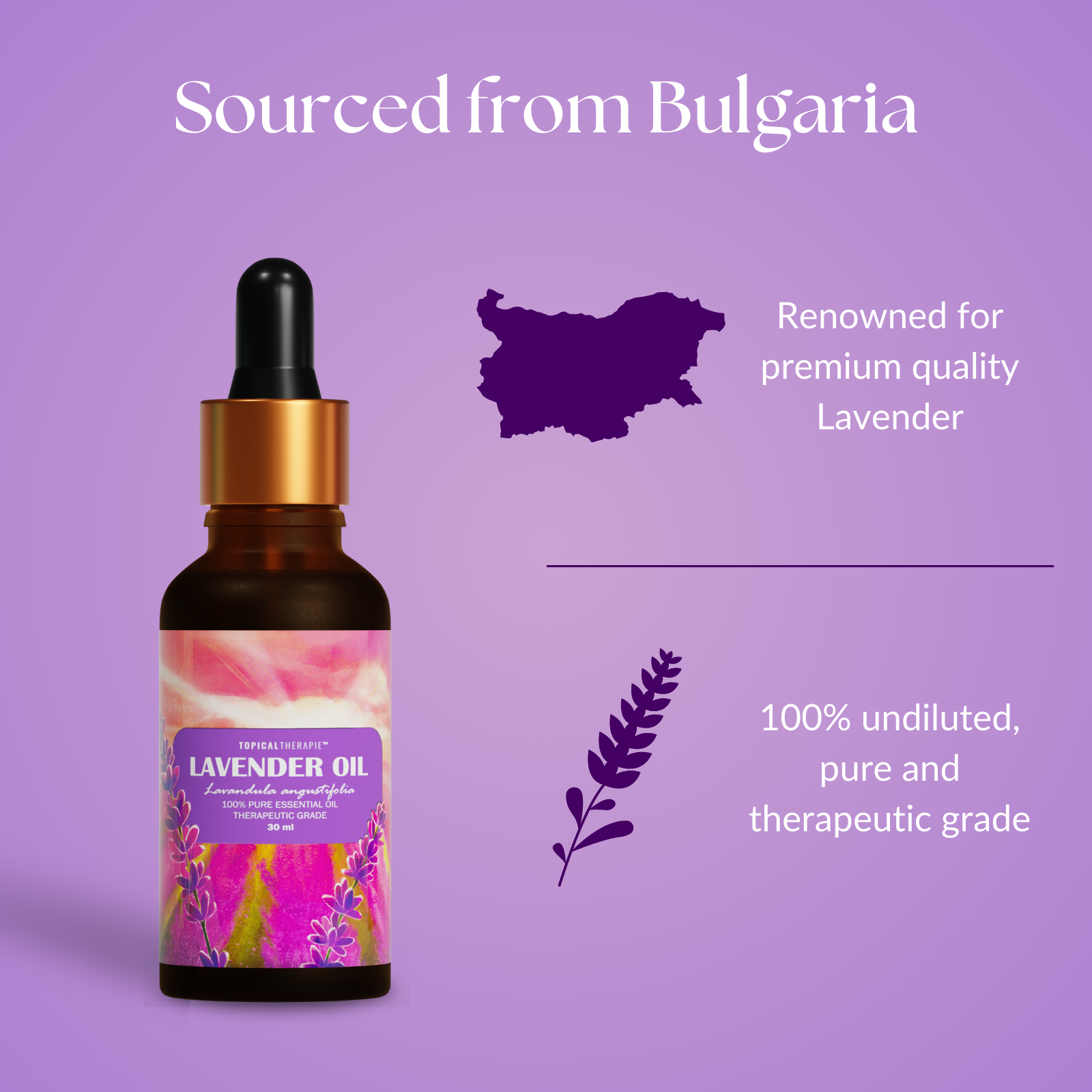 Lavender oil bottle on a clean white background