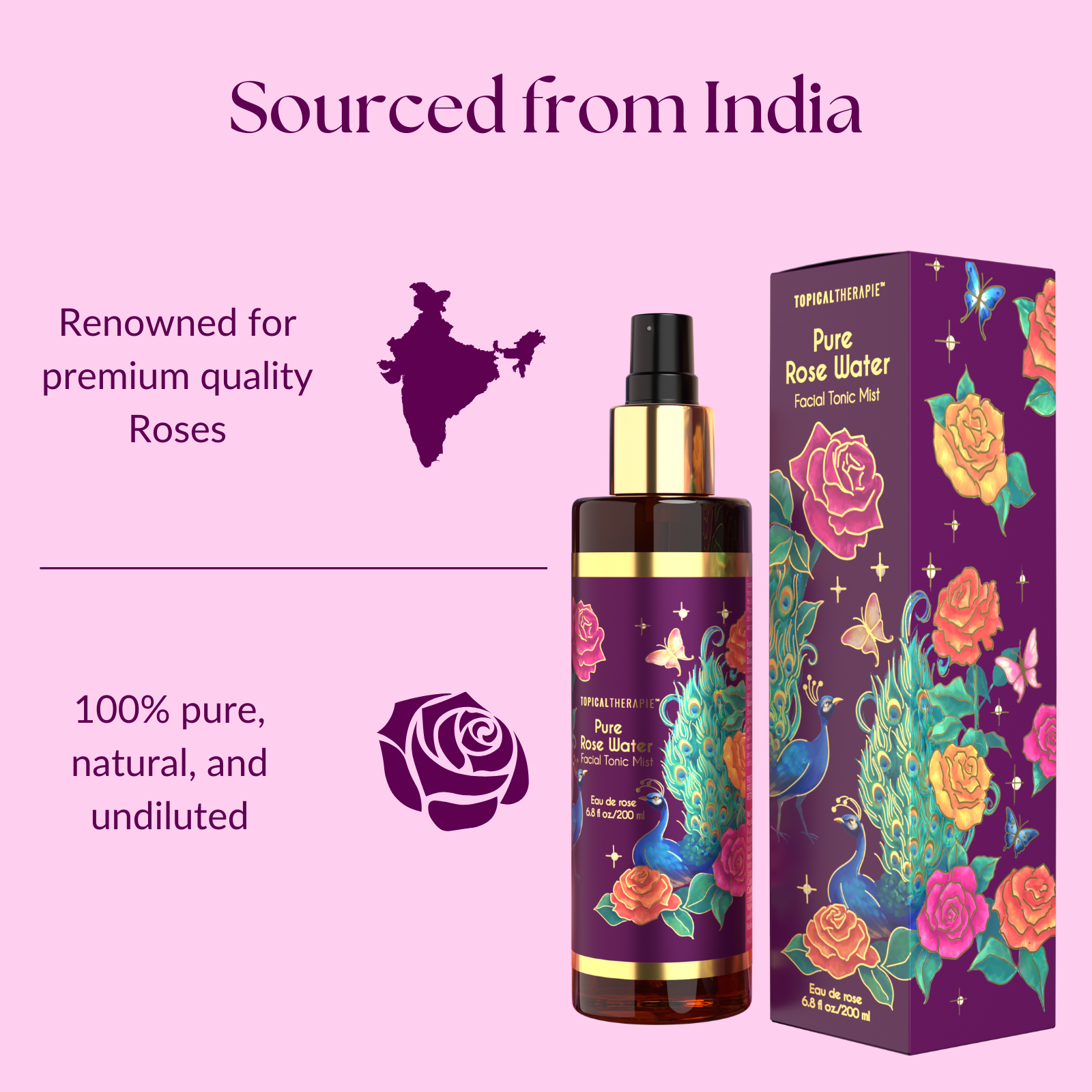 Hydrating rose water bottle, perfect for refreshing and toning