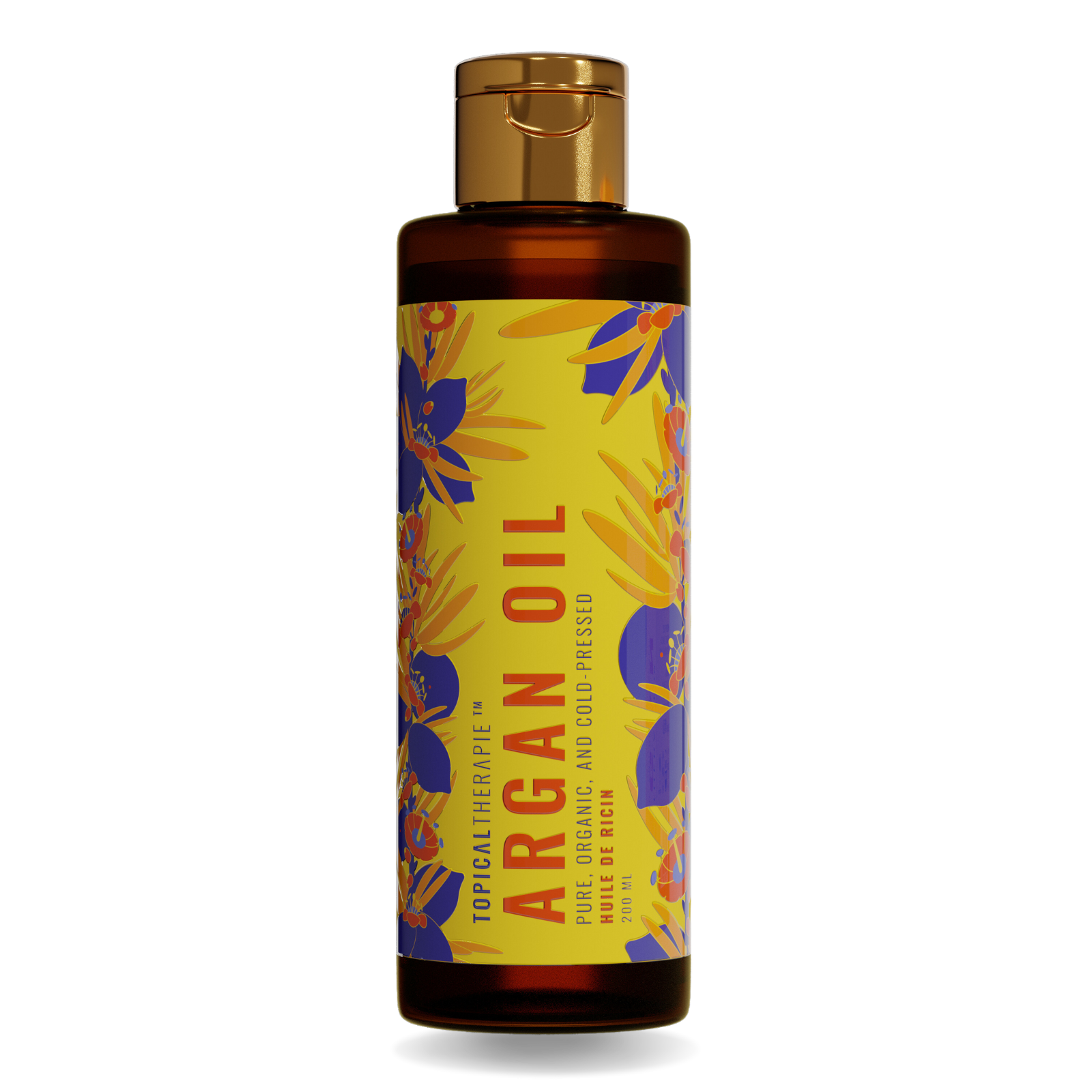 Argan oil bottle, highlighting its nourishing properties and clean design