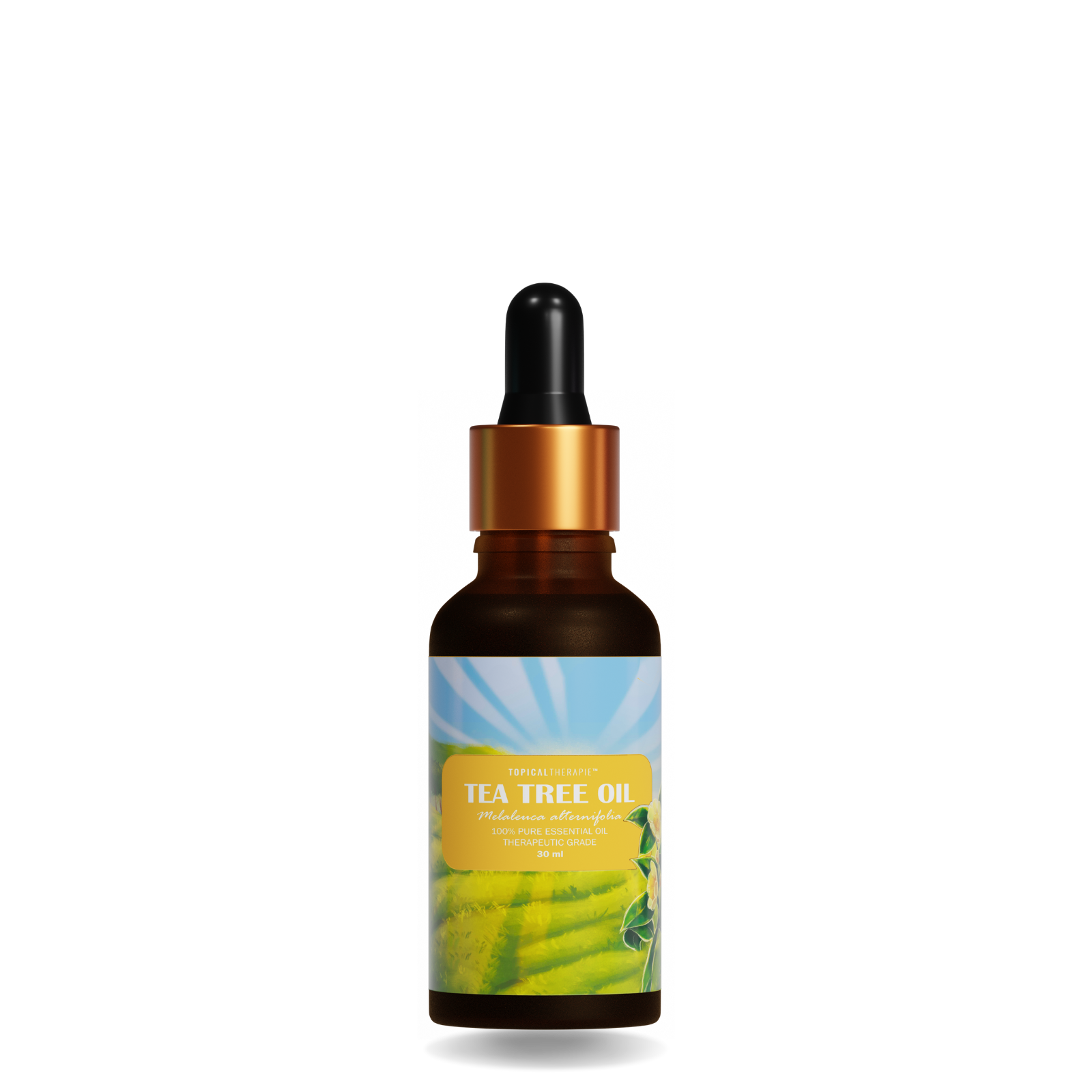Compact bottle of Tea Tree oil, ideal for skin-cleansing routines.