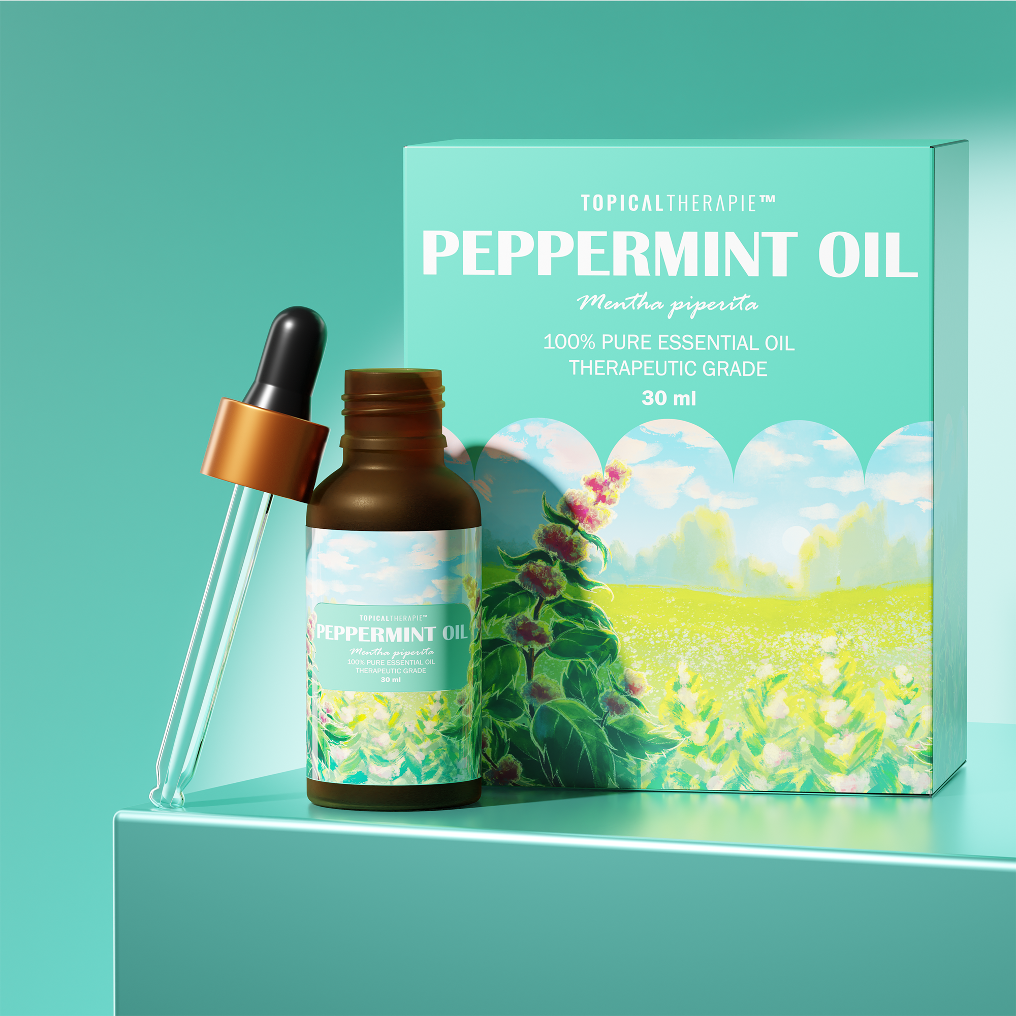 Refreshing peppermint essential oil bottle, perfect for invigorating and uplifting aromatherapy